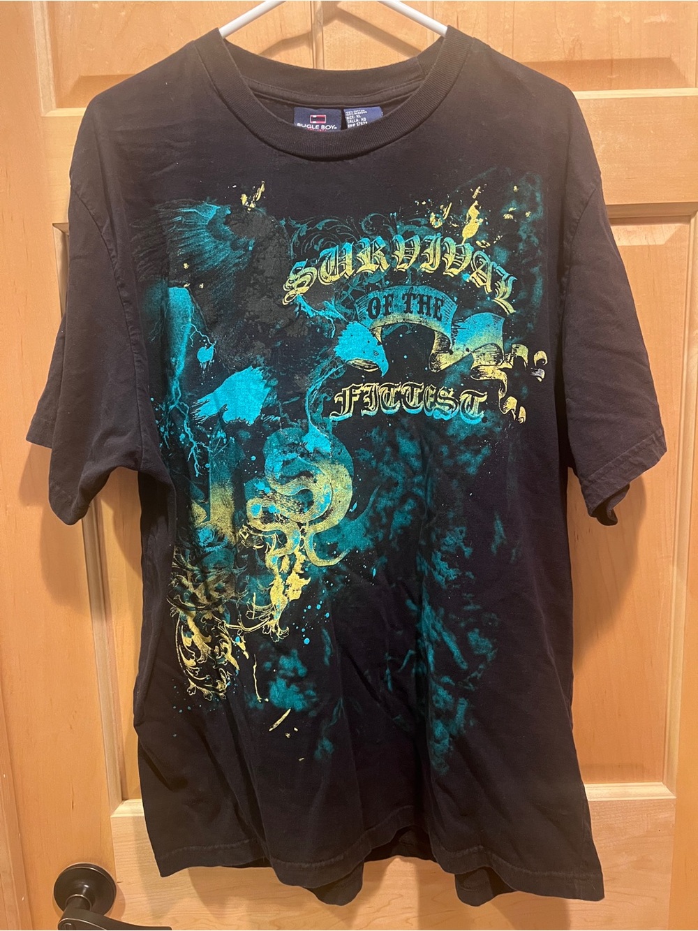 Bugle Boy Vintage Black Graphic Tee Survival of the Fittest Cotton Grunge XL
